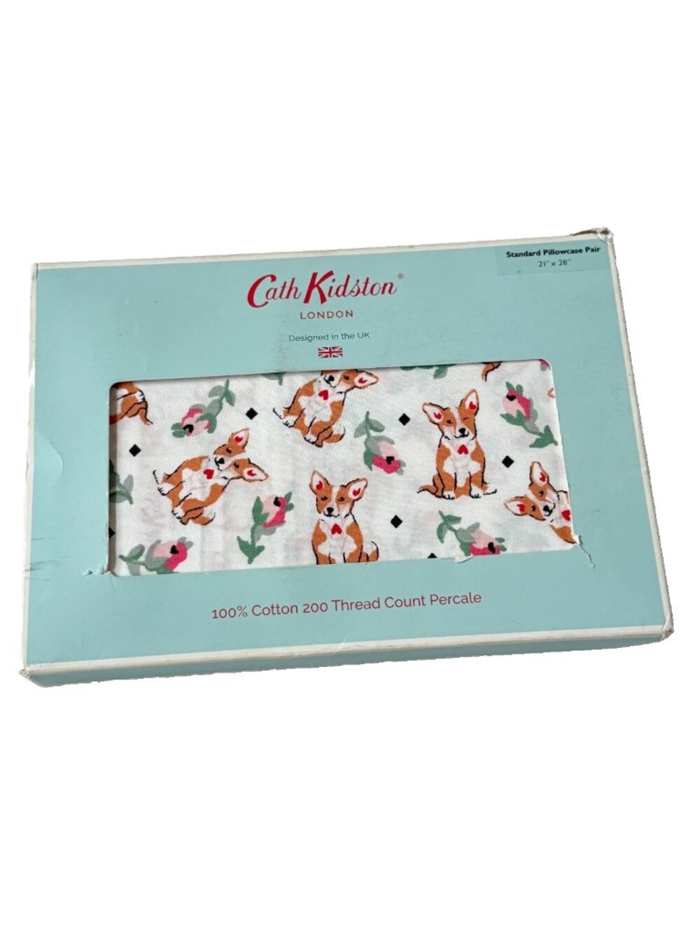 Cath Kidston London Corgi Multi Dog Standard Pillow Cases Lot 100% Cotton NEW